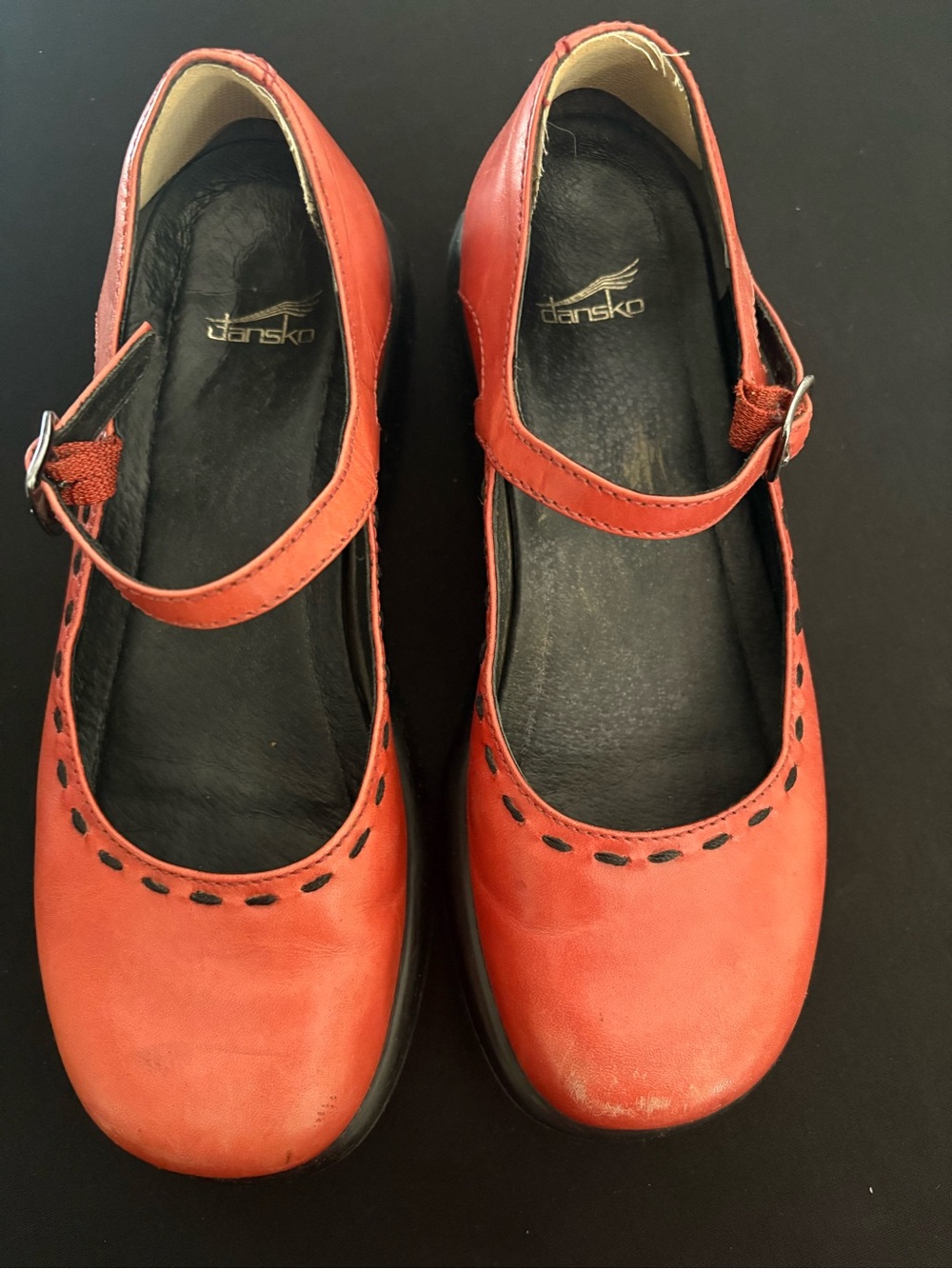 Dansko Coral-Red Mary Jane Clogs with Strap